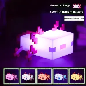 Veilleuse Pixel Axolotl (esthétique <span class=keywords><strong>Minecraft</strong></span>) : Lampe à changement de couleur rechargeable par USB pour chambres et bureaux - Product Image 4