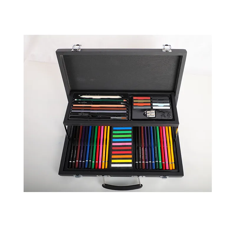 Deluxe Art Supplies Set Set De Arte 2022 Professional Drawing Kit Pencil Sharpener Colour Pencils Wooden Case Art Sets for Child