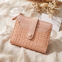Dompet Pendek Motif Buaya Gaya Korea untuk Wanita, Mini Clutch, Tempat Kartu dengan Ritsleting dan Kancing Tekan