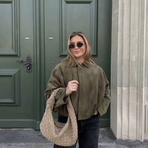 Customize Fashionable Casual Coats Autumn Lapel Bomber <b>Jacket</b> Women <b>Suede</b> <b>Jacket</b> - Product Image 4