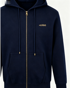 Sudadera con capucha de algodón tejido para hombre, con cremallera, bolsillo frontal bordado, corte regular, informal y cálida. - Product Image 3