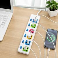 Enchufe de Extensión con Logotipo Personalizado, 4 Puertos USB, Interruptores Individuales, 3, 4, 5, 6 Tomas, Multicolor, Universal, Venta al Por Mayor