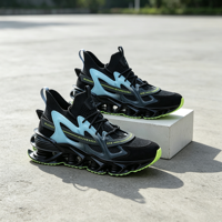 Sepatu Sneakers Pria Urban Future Blade Putih Biru Muda Oranye dengan Lapisan Katun Penyerap Guncangan Elastis Tinggi untuk Gaya Athleisure Jalanan yang Trendi