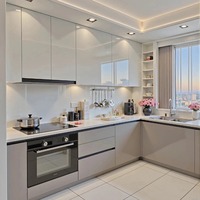 Meuble de cuisine modulaire en L, laqué brillant, sur mesure pour toute la maison, avec tiroirs de rangement, écologique, collection MetDomain