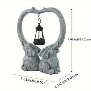 Scultura in Resina a Forma di Cuore con Tromba di <span class=keywords><strong>Elefante</strong></span>, Alimentata a Energia Solare, Elefanti Gemelli Grigi con Lanterna, Decorazione <span class=keywords><strong>da</strong></span> <span class=keywords><strong>Giardino</strong></span> in Stile Nordico per Matrimoni - Product Image 2