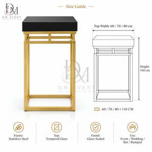 Square Cocktail <b>Table</b> for Event Suppliers with Gold Stainless Steel Open Rectangular Frame Base and <b>Mirrored</b> Tempered Glass Top - Product Image 5