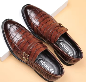 Zapatos de Vestir Casuales de Negocios con Diseño de Cocodrilo, Suela Gruesa, Transpirables, de PU, con Hebilla, Punta Metálica, para Bodas - Product Image 1