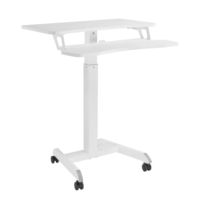 Adjustable Sit-Stand Desk With Castors Workstation With Double Platform Loadable Up To 8kg White