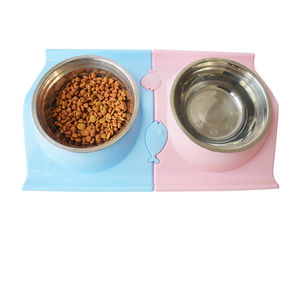 Bol double personnalisable pour chats chiens Pot de nourriture pour chat rose et bleu Fournitures pour animaux de compagnie - Product Image 1