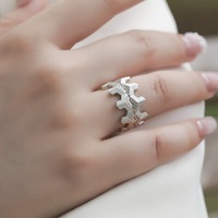 Bague Modulaire Détachable en Argent Sterling 925, Motif Nid d'Abeille Brossé à la Main, Pavé Hexagonal de Zircon Cubique, Bague Zigzag Pavé pour Femme