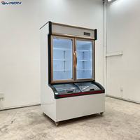 Réfrigérateur-congélateur vertical BYRON à double porte vitrée, compresseur mécanique, double température, pour magasin de proximité