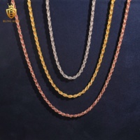 Chaînes en argent massif 925 de 3,5 mm, chaîne à maillons en forme de corde, plaquée or rose, bracelet et collier pour homme, bijoux rock, rappeur, hip-hop