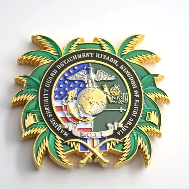 Cutout Metal Special Shaped Marine Challenge Coin with Translucent Enamel
