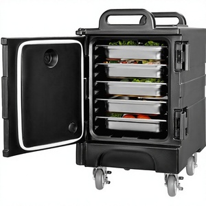 Chariot de nourriture mobile avec 5 plateaux en acier inoxydable, compartiments isolés, 4 roues pour utilisation en extérieur - Product Image 3