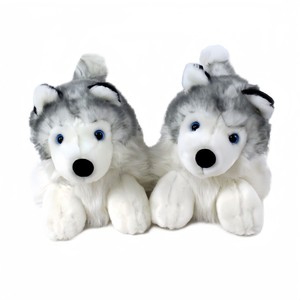 Simulé Gris Loup En Peluche Pantoufles Confortable Maison Femmes Homme Adulte Enfants Chien En Peluche Animal Chaussures Doux Chaud Hiver En Peluche Chaussures - Product Image 6