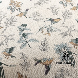 Parure de lit style pastoral à imprimé fleurs, plantes et oiseaux, couvre-lit américain matelassé double face lavable en coton floral - Product Image 2
