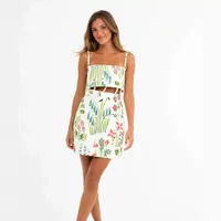 Robe décontractée sans manches à imprimé floral pour femme, blanche, taille haute, style été, vente en gros, livraison rapide