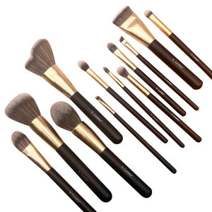 Ensemble de 12 pinceaux de maquillage noir et or à poils synthétiques, manche en bois, virole en aluminium, kit correcteur visage - Product Image 5