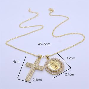 Collana con Pendente a Croce della Vergine Maria in Ottone di Alta Qualità con Zirconi, Catene per Uomo e Donna, Stile Retrò Cattolico Religioso - Product Image 2