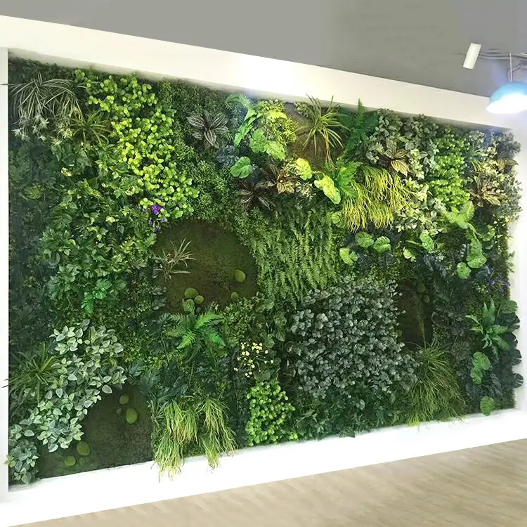 Parede de plantas tropicais decorativas, parede de fundo parede de vegetais falsas para parede de grama verde artificial