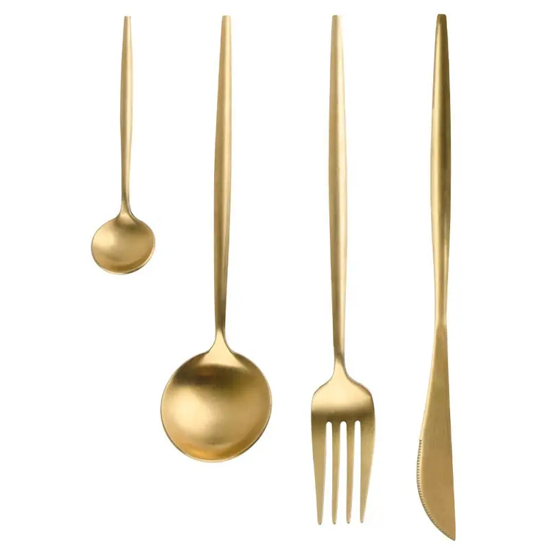 4 pcs Christmas Gift Party Wedding Modern Copper Colored Brass Cutlery Simple Gold Stainless Steel Flatware Set for Restaurant