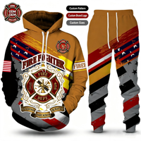 Ensemble de survêtement pour homme avec impression 3D de pompier, drapeau américain et aigle, sweat-shirt à capuche et pantalon de survêtement, ensemble 2 pièces, streetwear, jogging à capuche