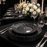 Assiettes en plastique jetables noires de haute qualité, bord ondulé, résistantes, pour mariage, anniversaire, banquet, restauration