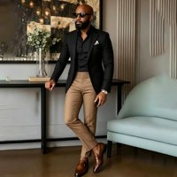Costume Homme Marron Slim Fit de Luxe, Ensemble 2 Pièces Veste et Pantalon, Simple Boutonnage, Haute Qualité, Vêtements Professionnels pour Homme