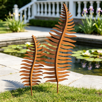 Ensemble de 2 piquets de jardin en métal rouillé robustes en forme de feuille de fougère pour la décoration extérieure de pelouse, patio, cour et aménagement paysager