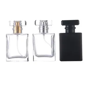 Botol parfum 50 ml, desain mode mewah 30 ml 50 ml 100 ml kaca persegi kosong kecil 30 ml dengan kotak