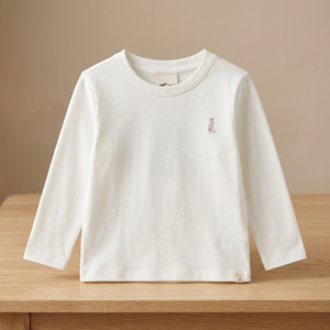 T-shirt en coton interlock à manches longues pour filles, blanc, mignon et tendance, vente en gros de vêtements pour enfants de qualité - Product Image 2
