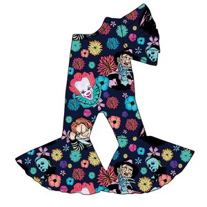 Venta al por mayor: Blusa de punto para bebé niña con estampado primaveral, media manga, diseño de hombro oblicuo con volantes, cierre de cremallera YKK, tejido de poliéster/algodón orgánico. - Product Image 4
