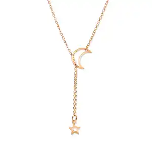 YH-25 Fashion Necklace Design Jewelery Simple Alloy Star Moon Lariat Necklace