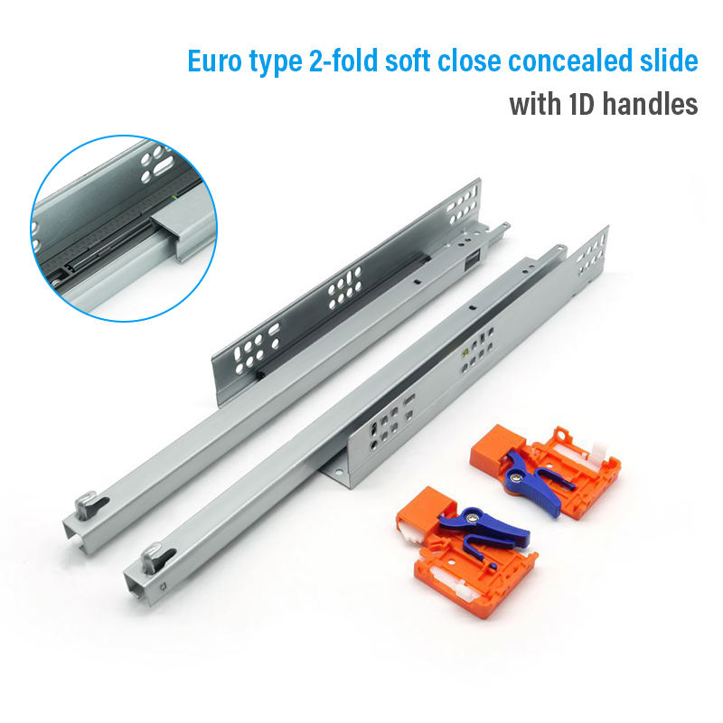 Euro type 2-fold soft close concealed slide with 1D handles