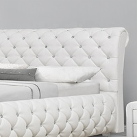 Willsoon Nouveau Magasin Moderne Élégant Lit Queen Size Cristal Diamant Tête de lit haute Blanc PU Cuir Doux Cadre en bois pour la maison