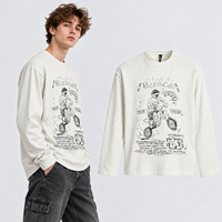 T-shirt à manches longues pour homme avec imprimé graffiti, style hip-hop, motif esquisse, coupe oversize en coton, décontracté, printemps-automne, vente en gros OEM