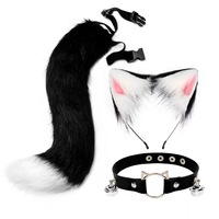 Lot de 3 accessoires de cosplay anime pour filles : serre-tête oreilles de chat/renard, collier ras-du-cou en peluche et queue – Idéal pour Halloween
