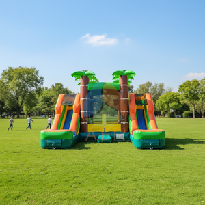 Castillo Inflable con Diseño de Palmeras, Casa de Brinco Residencial, Tobogán Doble, Material de PVC, Fácil de Instalar - Product Image 1