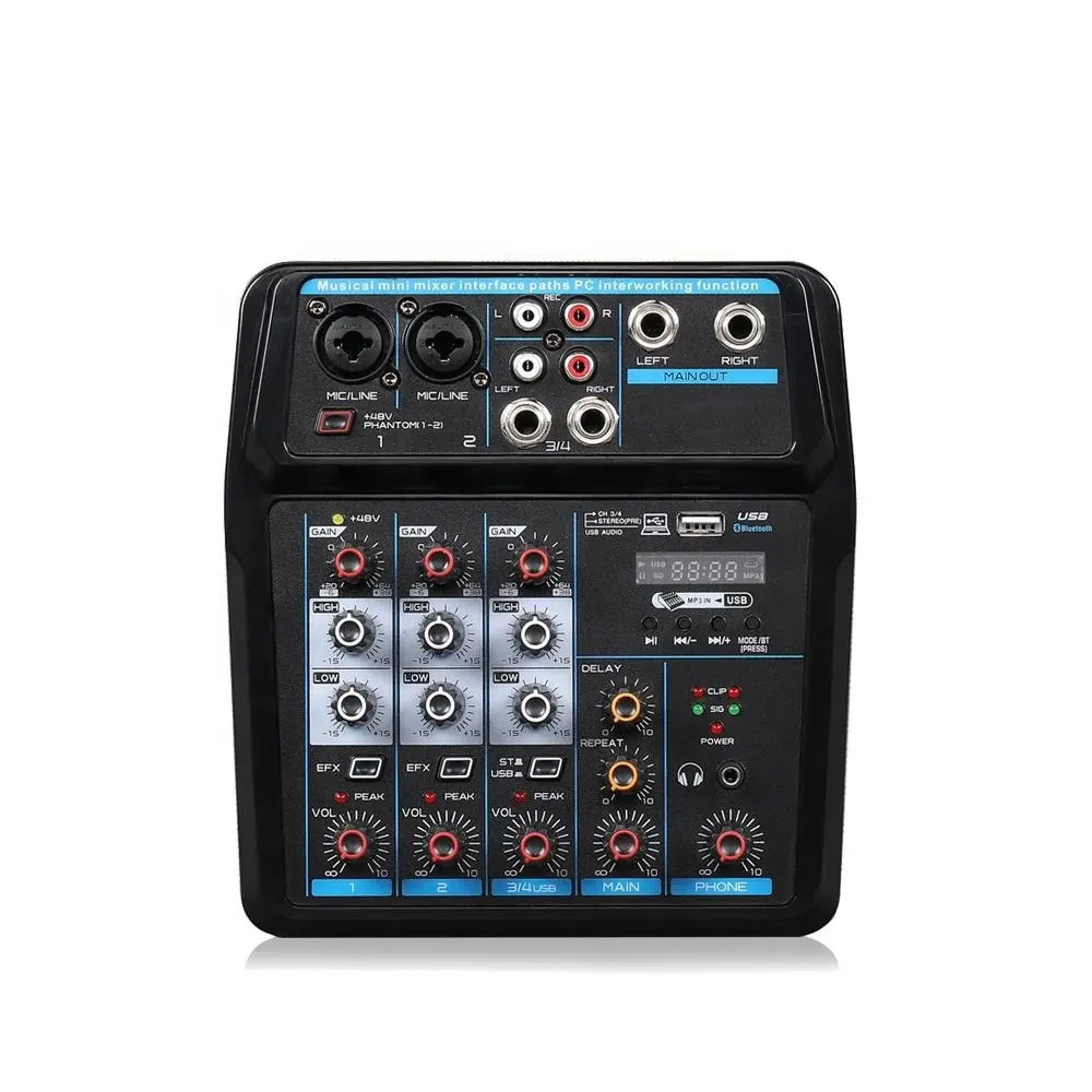Mini mixer de audio dj controller audio console mixer 4 channels for Home Computer Live Broadcast