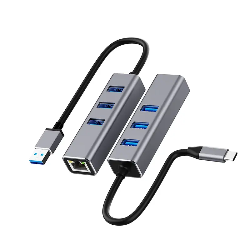 4 Port Ethernet Hub USB C to Lan Otg Adapter 4 in 1 USB Type C to RJ45 1000Mbps Data Hub USB 3.0 Hub Splitter Extension Adapter