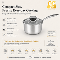 Casserole en titane G8 avec revêtement céramique Microdot, en acier inoxydable triple couche, 16 cm, sans PFAS, antiadhésive, fabricant d'ustensiles de cuisine OEM