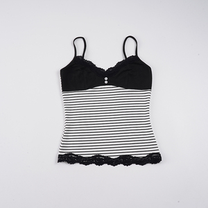 เสื้อกล้ามลายทางแต่งลูกไม้สำหรับผู้หญิง พร้อมรายละเอียดกระดุมและสายรัดปรับได้ เสื้อกั๊กฤดูร้อนแบบลำลองและเซ็กซี่สำหรับสวมใส่ทุกวัน - Product Image 6