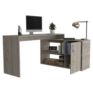 Ridley L-Shaped Writing <b>Desk</b> Light Gray 2-Shelf <b>Computer</b> <b>Desk</b> With Storage Home Office Furniture - Product Image 6