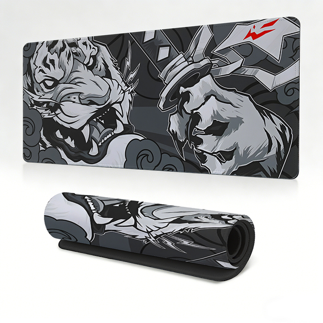 Large Gaming Mouse Pad with Japanese Tiger Samurai Design Non-Slip Rubber Base Extended Desk Mat Keyboard Mouse Stitched Edges