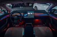 Lumière ambiante dynamique RGB 12V pour Tesla Model 3/Y 2021-2023, bande LED intérieure en fibre de carbone électro-plaquée gravée au laser, arc-en-ciel