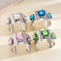 Bracelet manchette large et brillant pour femme avec grande pierre précieuse carrée, bijou tendance, idéal comme cadeau