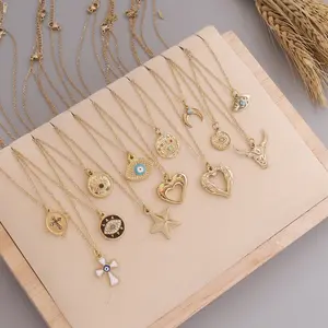 Nabest plaqué or 18 carats Bull Eyes Moon Star Chokers Collier pendentif croix en acier inoxydable sans ternissement Bijoux