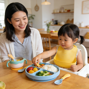 Assiette divisée en <span class=keywords><strong>silicone</strong></span> de haute qualité sans BPA, forme personnalisée, avec ventouse pour tout-petit, ensemble de vaisselle pour l'alimentation - Product Image 5