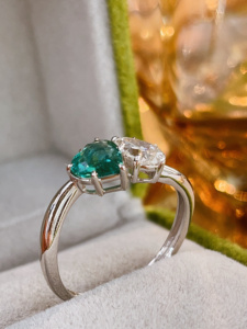 Anillo Xinfly de Oro Sólido de 18K con Dos Piedras, Esmeralda en Forma de Corazón y Diamante en Forma de Pera, Anillo Toi et Moi, Joyería de Lujo para Regalo - Product Image 5