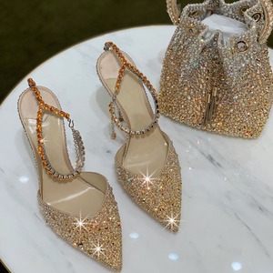 Sandali Personalizzati con Tacco Alto 2025, <span class=keywords><strong>Scarpe</strong></span> da Donna Sexy, Décolleté da <span class=keywords><strong>Sposa</strong></span> Estive con Borsa Abbinata, Sfumatura Rosa e Bianca con Strass - Product Image 2